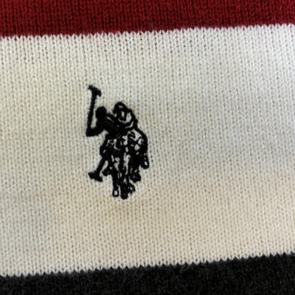 US Polo Assn Sweater Mens Large L Acrylic Striped Gray Red Black Long Sleeve - Picture 4 of 8